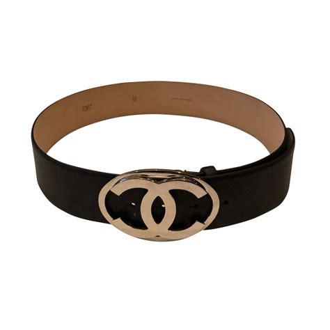 chanel bkack leather belt metal and glass